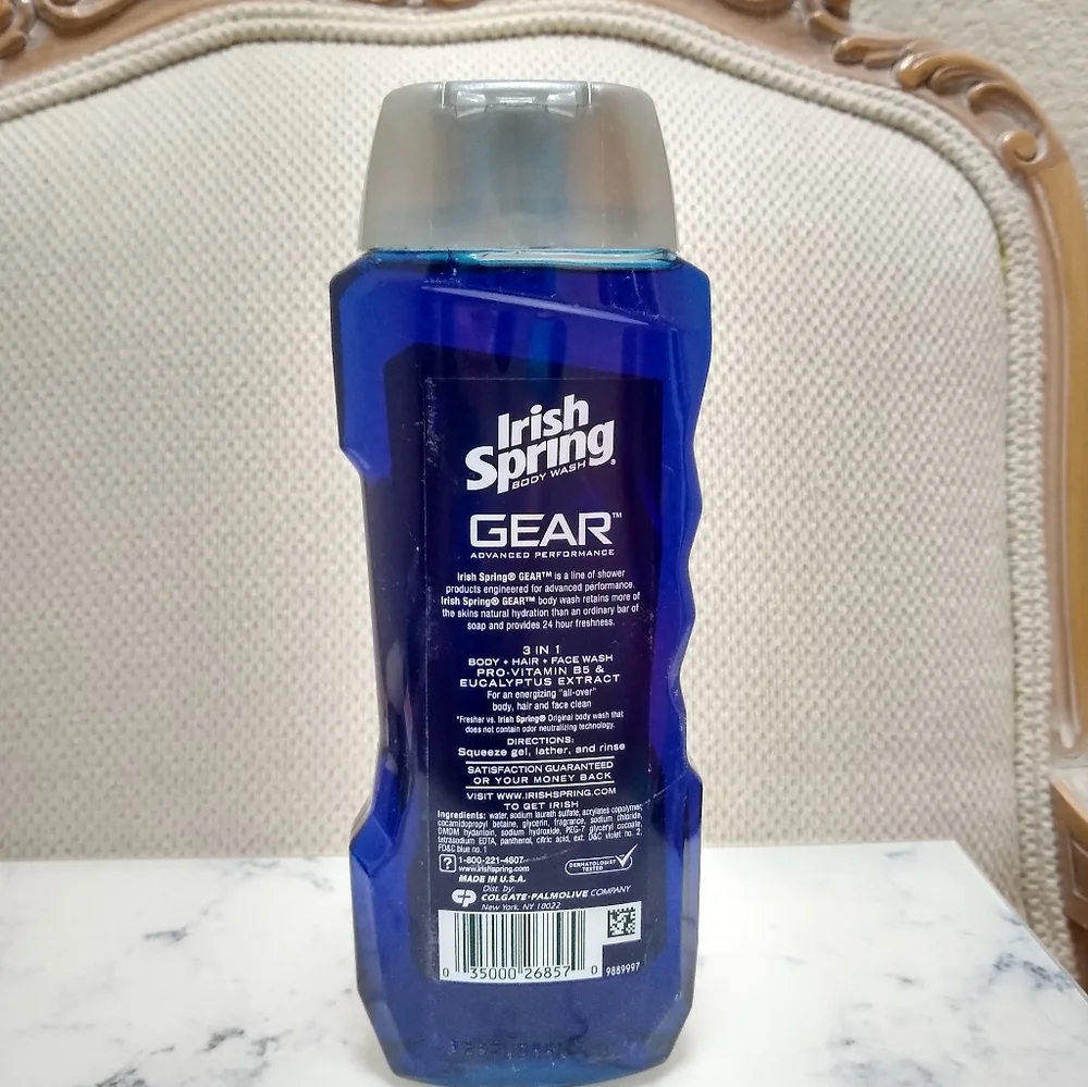 Irish Spring Gear Hair Body Face 3-in-1 Body Wash & Shampoo 15 Oz New